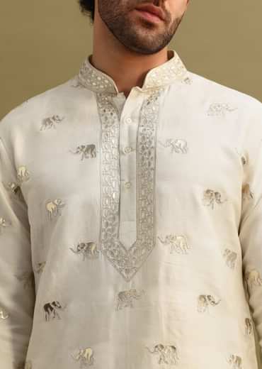 Yellow Shaded Gold Foil Applique Motifs Work Kurta