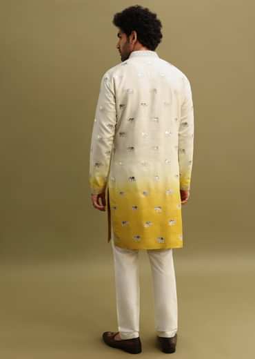 Yellow Shaded Gold Foil Applique Motifs Work Kurta