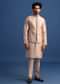 Beige Kurta Jacket Set With Thread Work For Men