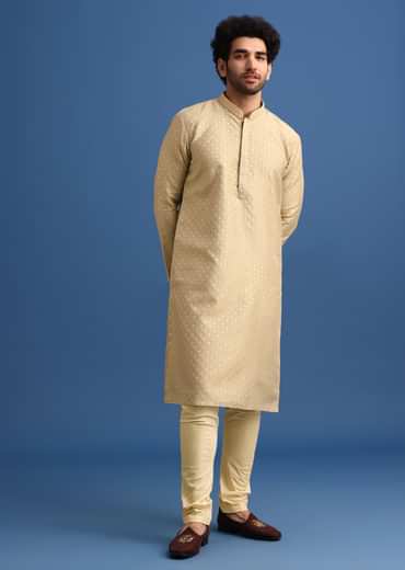 Brown Foil Print Kurta Set