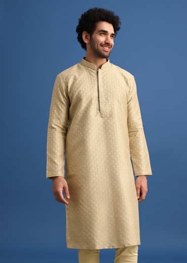 Brown Foil Print Kurta Set