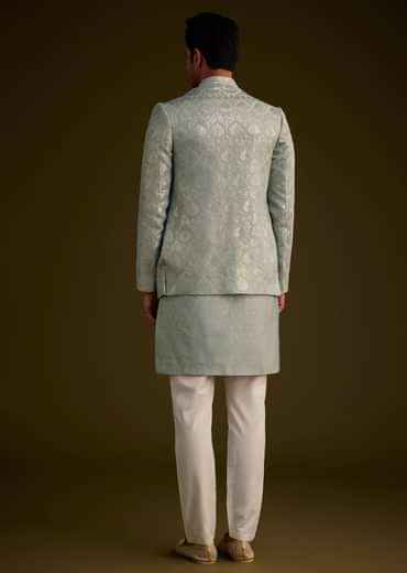 Grey Silk Jodhpuri Suit Featuring Foil Print