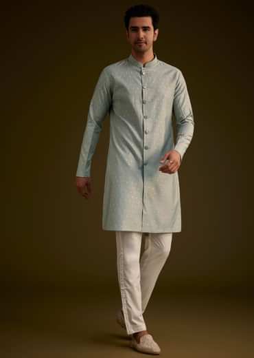 Grey Silk Jodhpuri Suit Featuring Foil Print