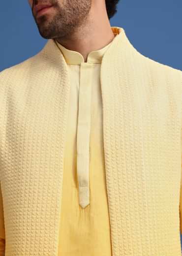 Yellow Ombre Silk Kurta Jacket Set With Zardozi Work