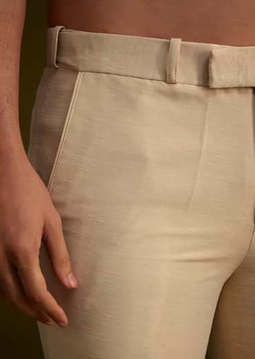 Light Gold Silk Open Sherwani Set With Zardosi Handwork