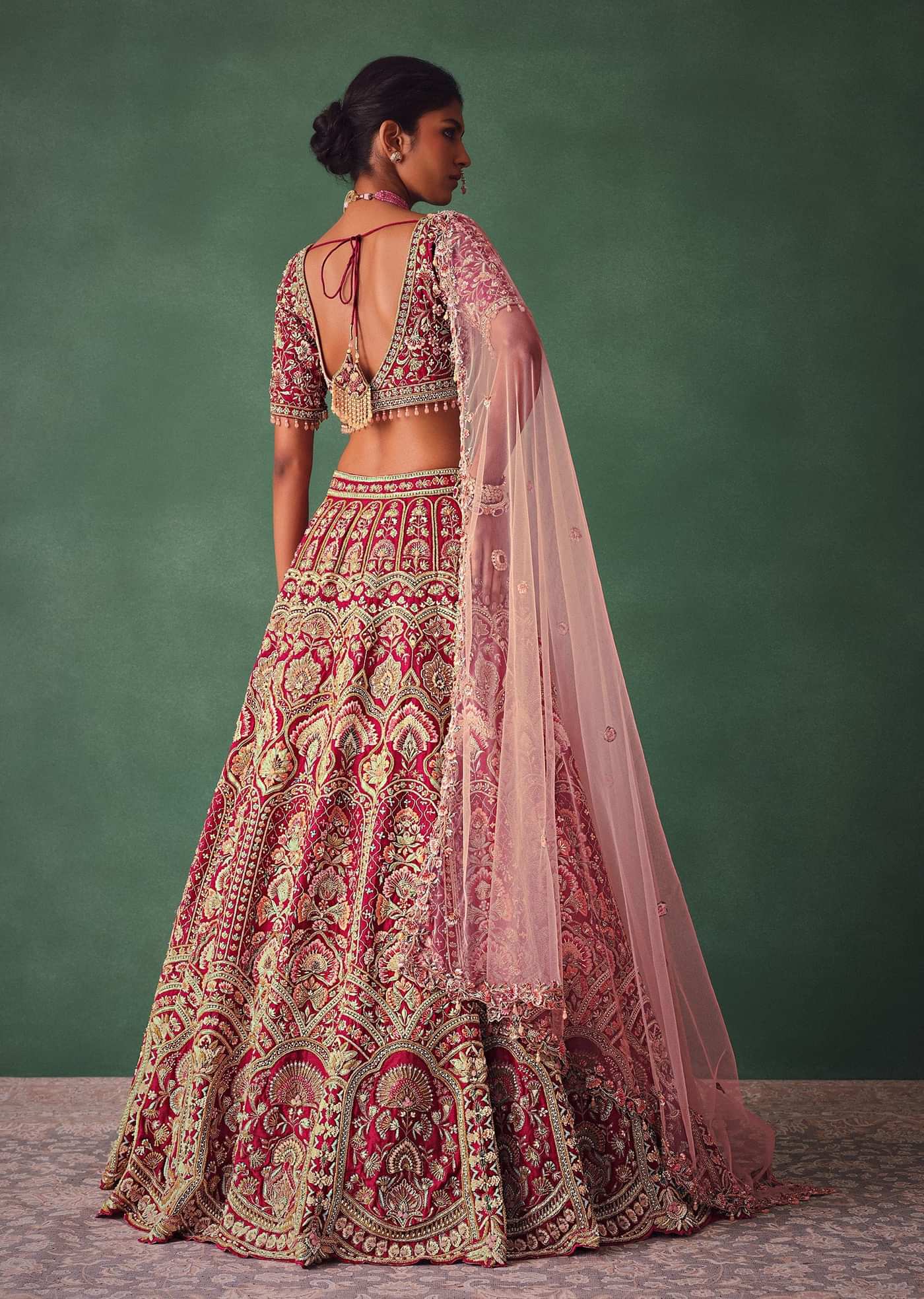 Raw Silk Red Bridal Embroidered Lehenga Set