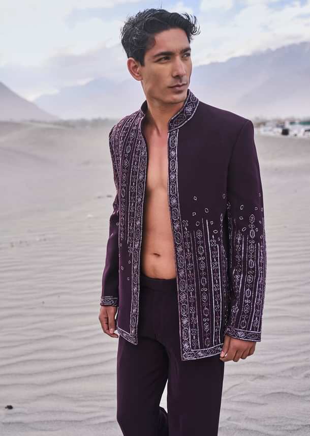 Deep Purple Embroidered Jodhpuri Suit