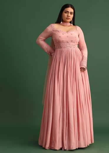 Soft Pink Embroidered Anarkali Suit With Choker Dupatta