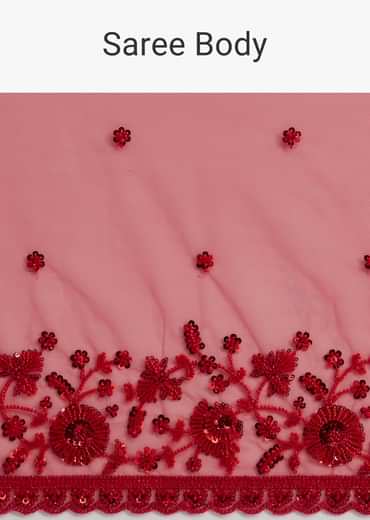 Red Net Saree With Sequins And Stones Embroidery