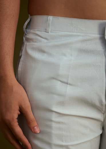 Ice Blue Silk Sherwani Set With Floral Resham And Mirror Work