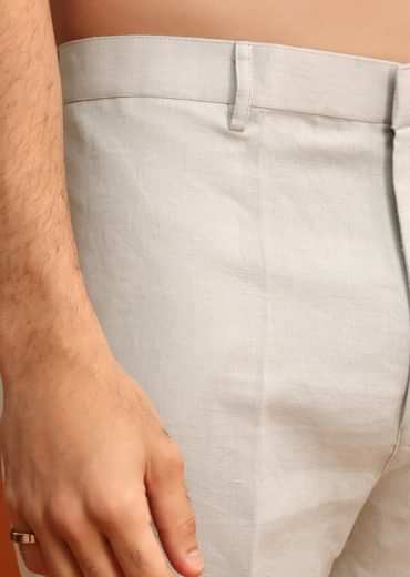 Sky Blue Linen Kurta Jacket Set With Resham Work