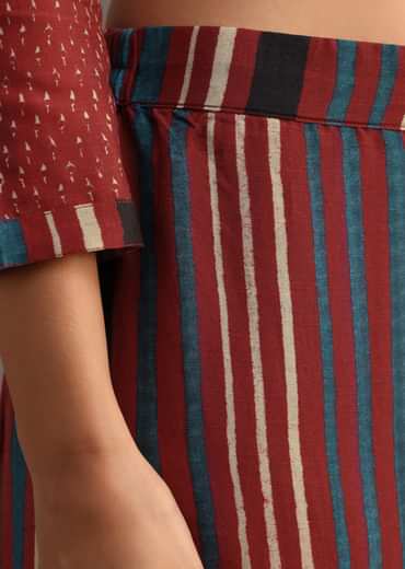 Red Ajrakh Printed Kurta Set With Leheriya Dupatta