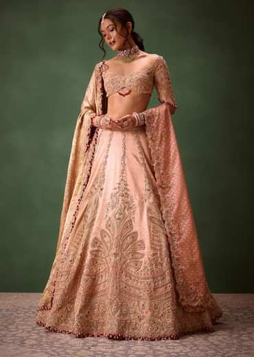 Pink Raw Silk Hand Work Lehenga Choli With Dupatta