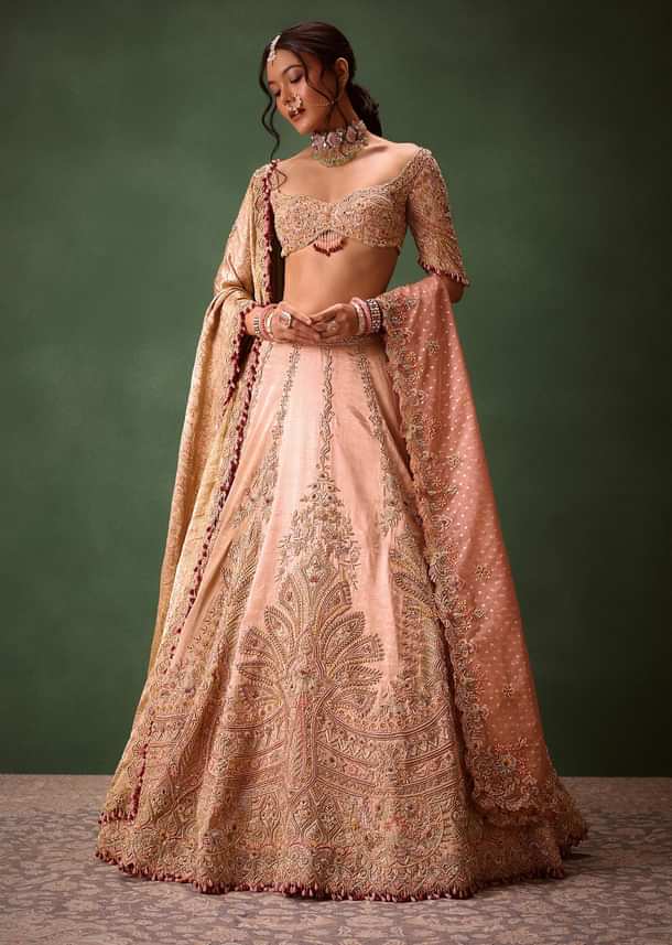 Pink Raw Silk Hand Work Lehenga Choli With Dupatta