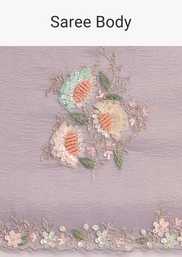 Grey Tissue Saree Floral Embroidery