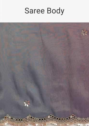 Greyish Purple Ombre Tissue Saree With Scallop Border