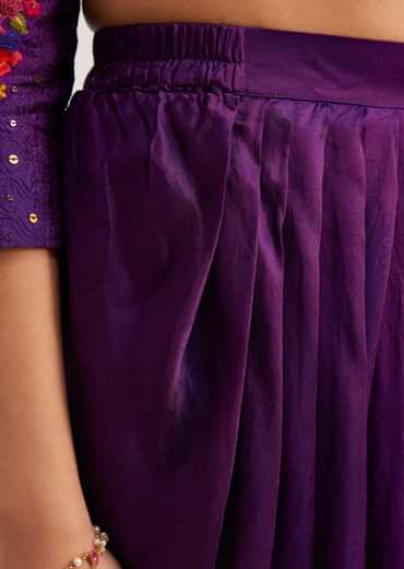Purple Silk Kurta Dhoti Set With Resham Embroidery And Tassel Details