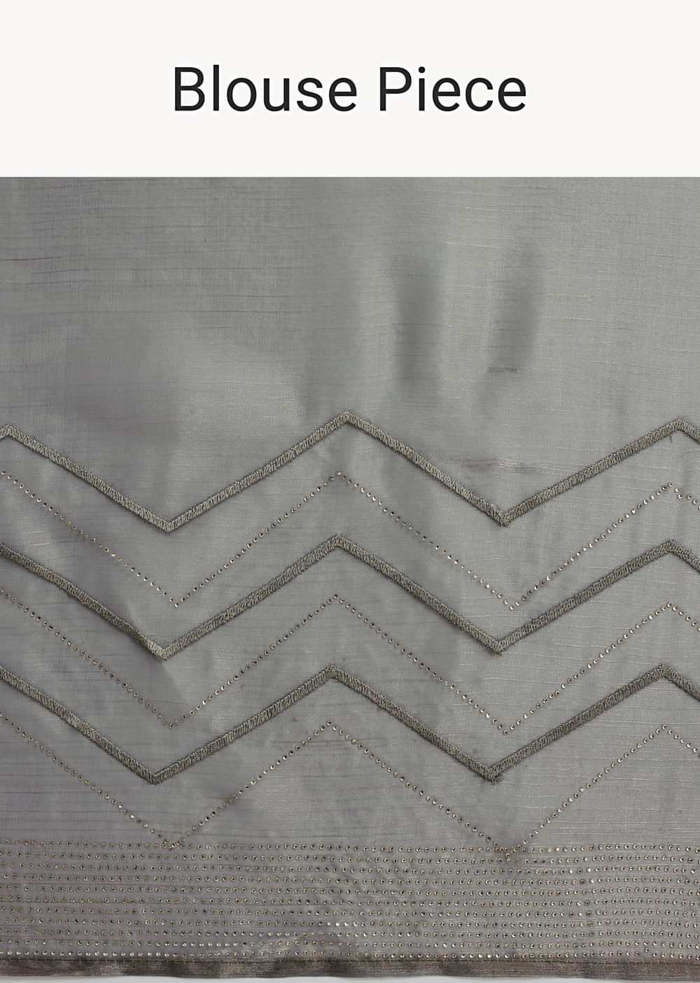 Stone Grey Glass Tissue Saree With Unstitched Blouse