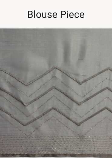 Stone Grey Glass Tissue Saree With Unstitched Blouse