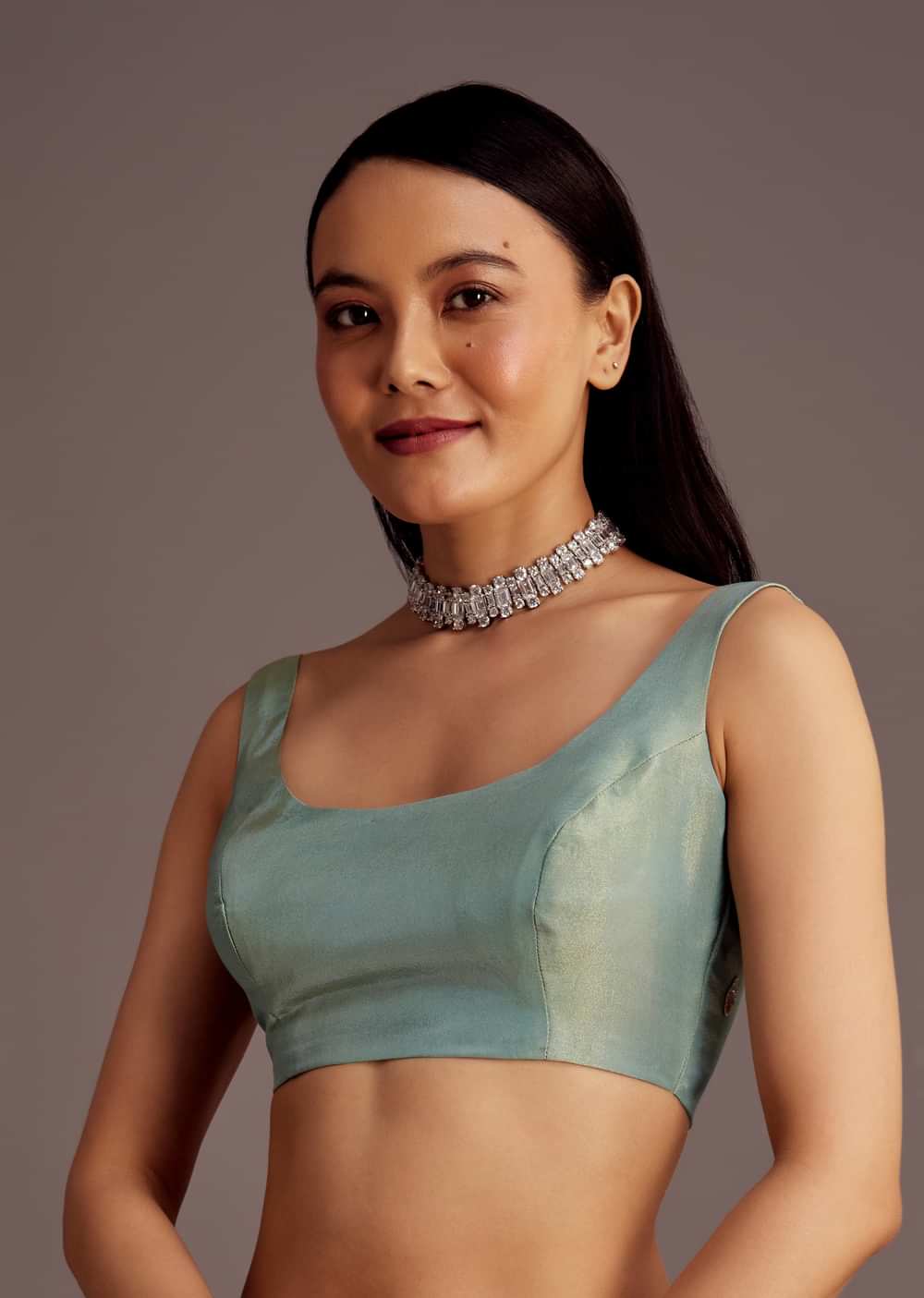 Turquoise Blue Crush Tissue Cutdana Work Saree With Embroidered Border