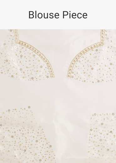 White Glass Tissue Saree With Sequin Embellishments