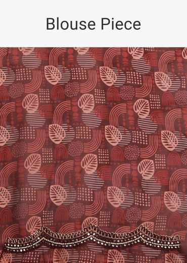 Wine Organza Leaf Printed Saree With Unstitched Blouse