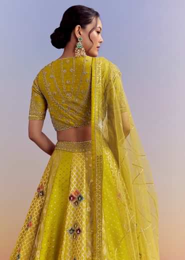 Yellow Brocade Organza Bridesmaid Lehenga With Zardosi Embroidery
