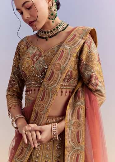 Yellow Crepe Printed Bridesmaid Lehenga With Heavy Hand Embroidery