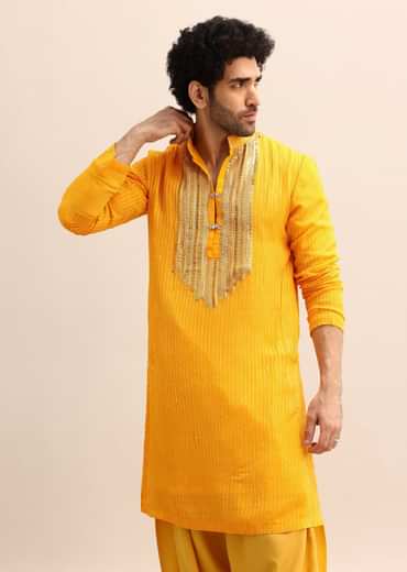 Yellow Gold Coin Work Kurta And Patiala Salwar Set