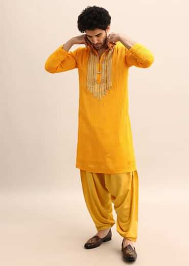 Yellow Gold Coin Work Kurta And Patiala Salwar Set