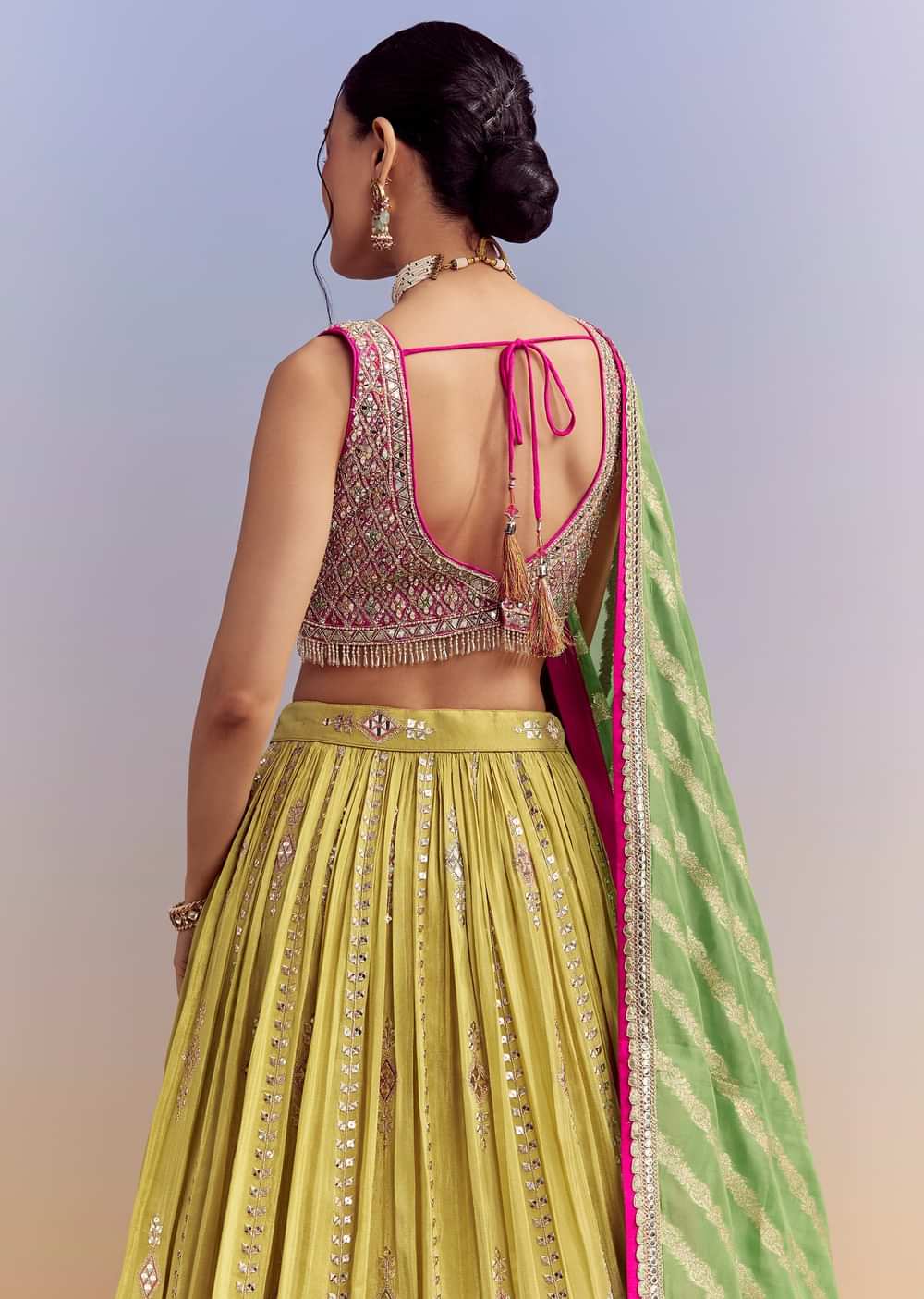 Yellow Organza Bridesmaid Lehenga With Brocade Silk Dupatta