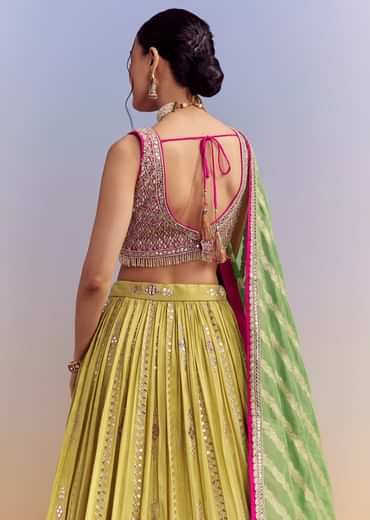 Yellow Organza Bridesmaid Lehenga With Brocade Silk Dupatta
