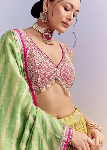 Yellow Organza Bridesmaid Lehenga With Brocade Silk Dupatta