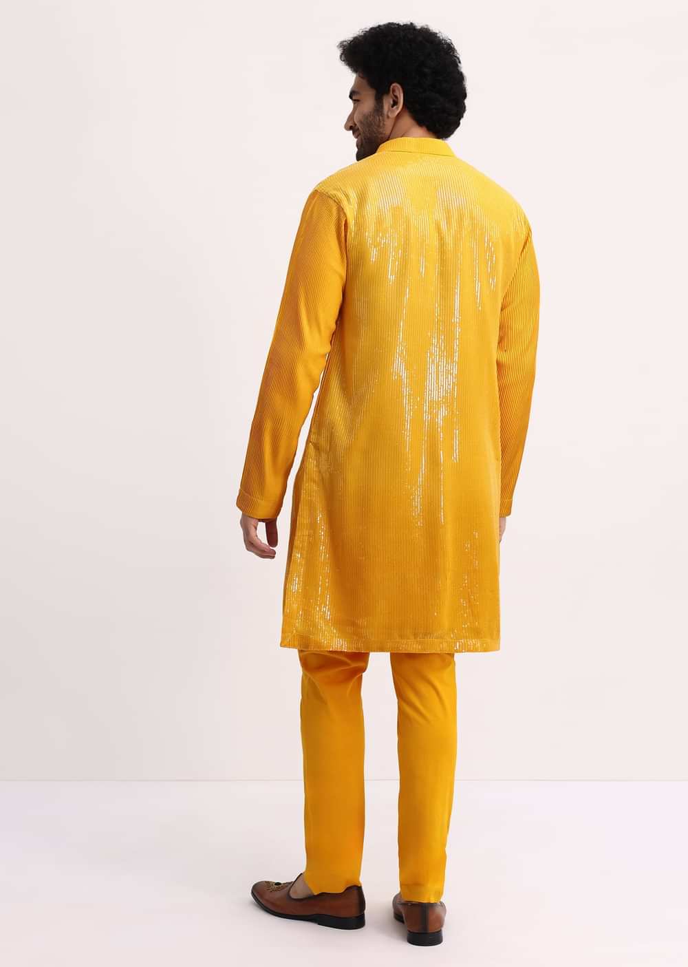 Yellow Shaded Sequin Zipper Kurta With Yellow Pants
