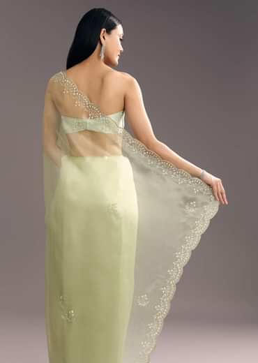 Apple Green Glass Tissue Saree With Cutdana Embroidery