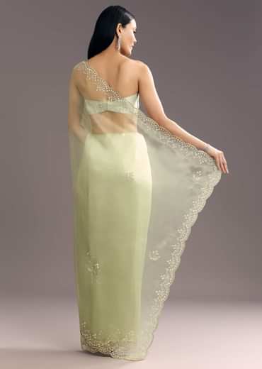 Apple Green Glass Tissue Saree With Cutdana Embroidery