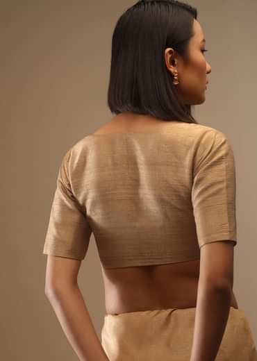 Apple Cinnamon Half Sleeveless Blouse In A Sweetheart Neckline Raw Silk With Front Hooks Closure
