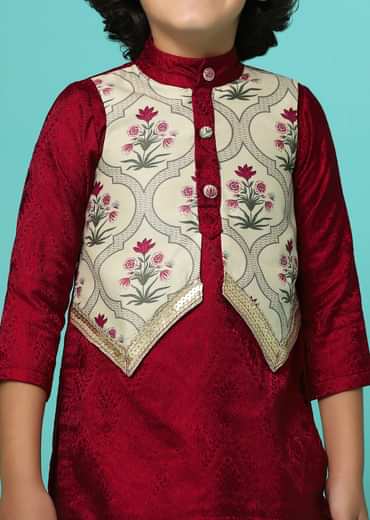 Apple Red Printed Kurta And Pant Set In Cotton