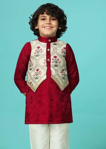 Apple Red Printed Kurta And Pant Set In Cotton