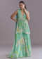 Aqua Blue Chinon Palazzo Suit With Printed Motifs