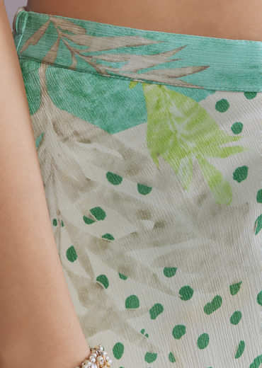 Aqua Blue Chinon Palazzo Suit With Printed Motifs