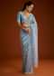 Aqua Blue Crushed Tissue Saree With Floral Jaal Embroidery