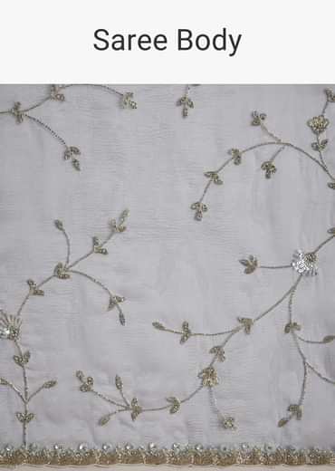 Aqua Blue Crushed Tissue Saree With Floral Jaal Embroidery