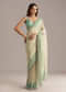 Aqua Blue Jacquard Saree With Mirror And Bead Embroidery
