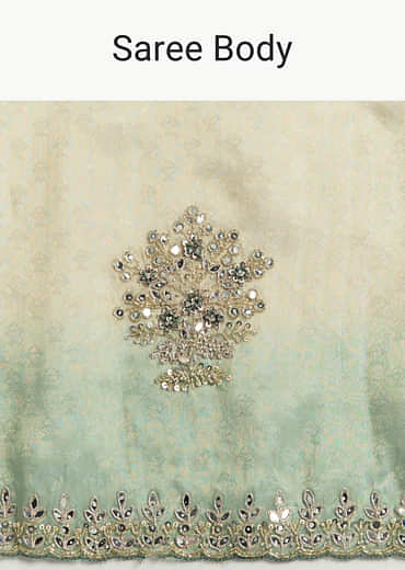 Aqua Blue Jacquard Saree With Mirror And Bead Embroidery