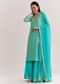 Aqua Blue Leheriya Kurta Palazzo Suit With Zardosi And Moti Work