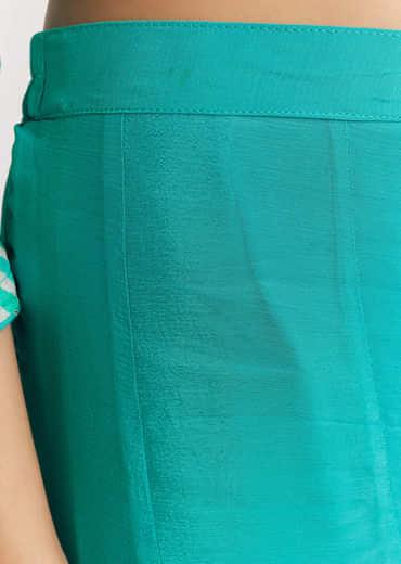 Aqua Blue Leheriya Kurta Palazzo Suit With Zardosi And Moti Work