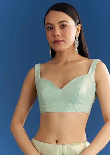 Aqua Blue Organza Tissue Embellishd Saree With Scallop Border