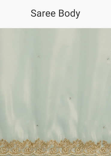 Aqua Blue Organza Tissue Embellishd Saree With Scallop Border