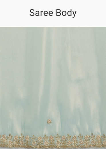 Aqua Blue Organza Tissue Saree With Cutdana And Beads Scallop Border